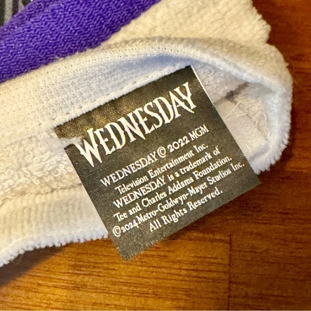 Wednesday Addams Family Hand Towel 🖤 Halloween Gothic White Purple Black BNWT